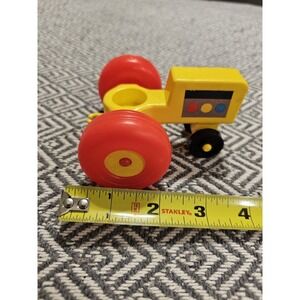 Vintage 1980s Fisher Price Little People Tractor Yellow With Orange Tires